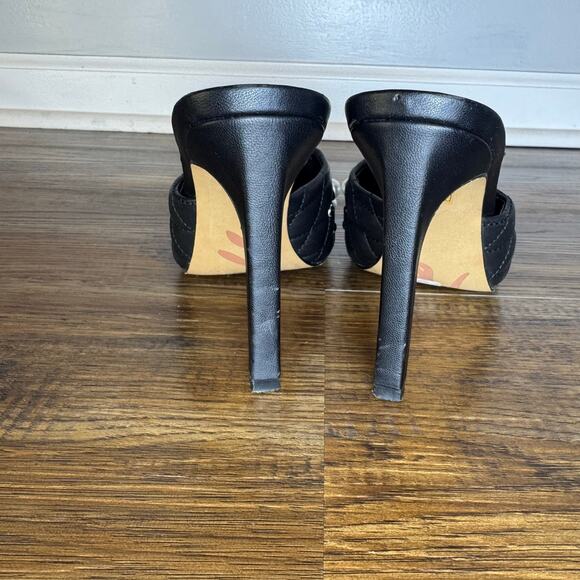 Karl Lagerfeld size 7 AMINA black open toe pearl studded quilted mule heel - Picture 3 of 13